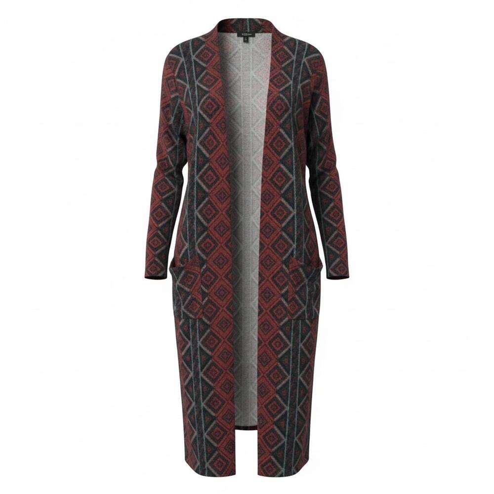 Lularoe Long Outerwear Cardigan Red Green Diamonds Ladies S